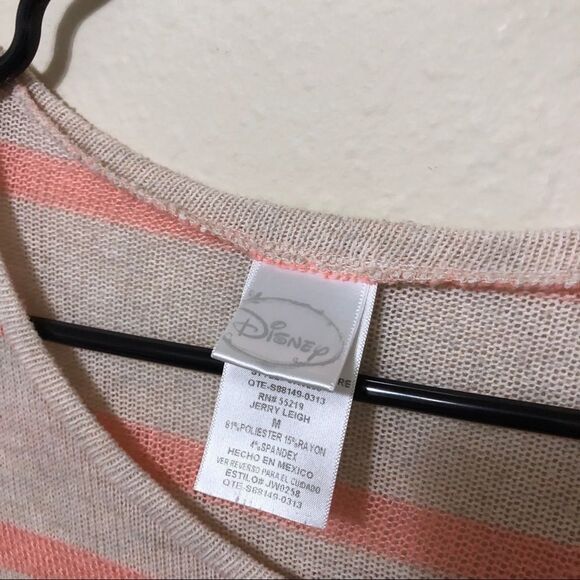 Disney Mickey Mouse Womens Striped Beige & Coral 3/4 Sleeve Sheer Top Shirt Sz M - Picture 3 of 4